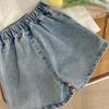 Completo Estivo da Ragazza Coreano Dolce Camicia in Pizzo Traforato Finto Due Pantaloncini di Jeans Vestiti per Bambini Vestiti per Bambini