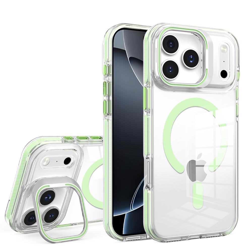 

Magnetic Aluminum Alloy Lens Folding Stand Phone Case For iPhone 16 17 Pro Max Air 14 15 Plus 13 12 11 Clear Acrylic Back Cover iPhone 14 Plus