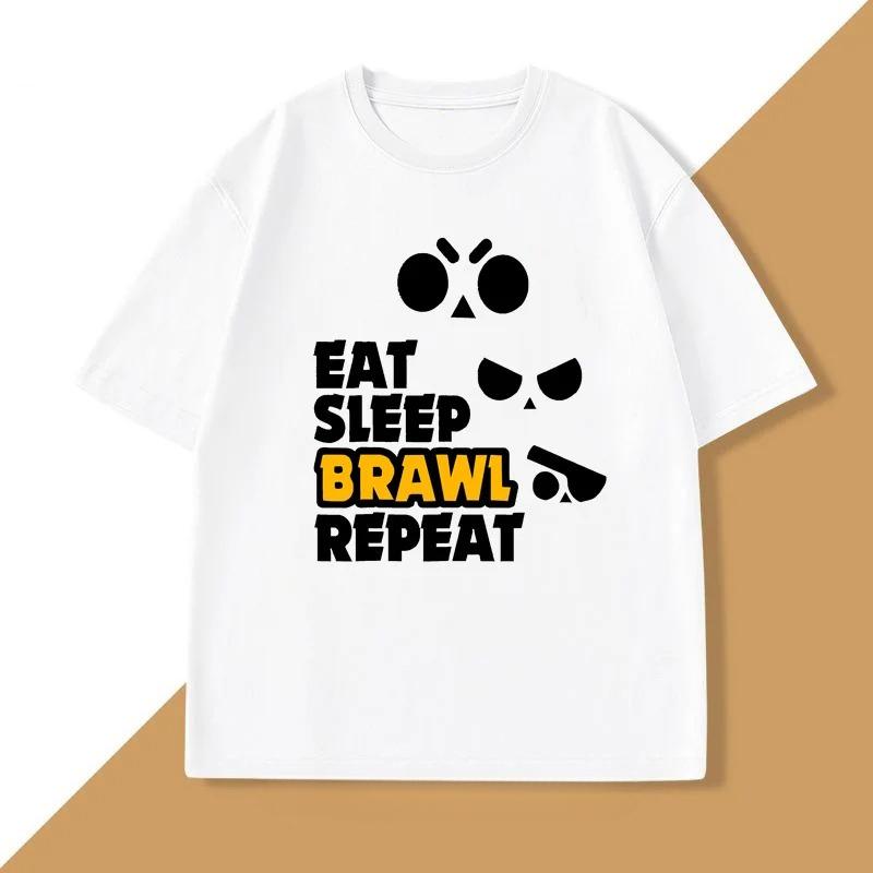 Eat Sleep Brawl Repeat T Shirt for Unisex WOMEN Gamer Mobile Game Brawl Printed Tshirt Casual Cotton Short Sleeve Unisexs Clothing