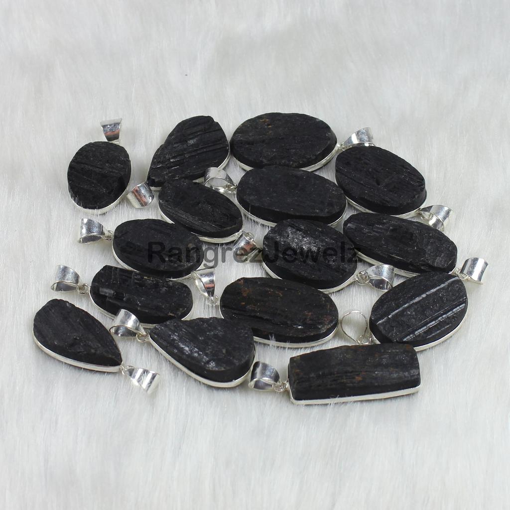 Black Tourmaline Druzy Gemstone Pendant Jewelry Making For Silver Jewelry Supply Healing crystal Bezel Pendant Necklace Gift For Her