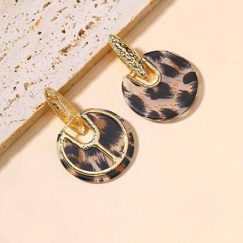 Exaggerated Vintage Acrylic Resin Earrings for Women Leopard Print Round Drop Earrings Jewelry KTY
