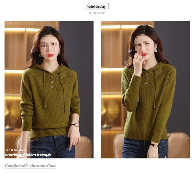 2025 Spring/Autumn Stylish Hooded Knitwear Sweatshirt - Loose, Plus Size Women's Top
