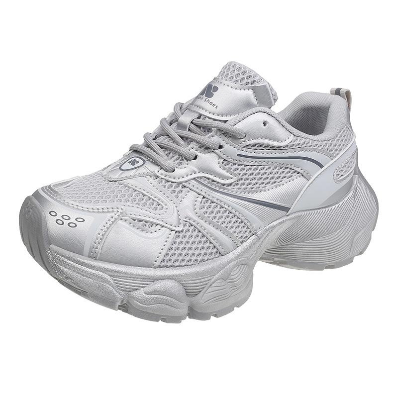 

Обувь для папы, женская обувь, ins tide 2025, новая весенняя спортивная обувь на платформе, сетка, показывающая ноги, маленькая взрывная повседневная обувь 40 серебряный