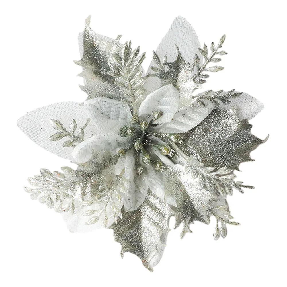 Christmas Poinsettia Glitter Flower Hanging Xmas Party Tree Decoration Home Decor Xmas Christmas Tree Ornaments