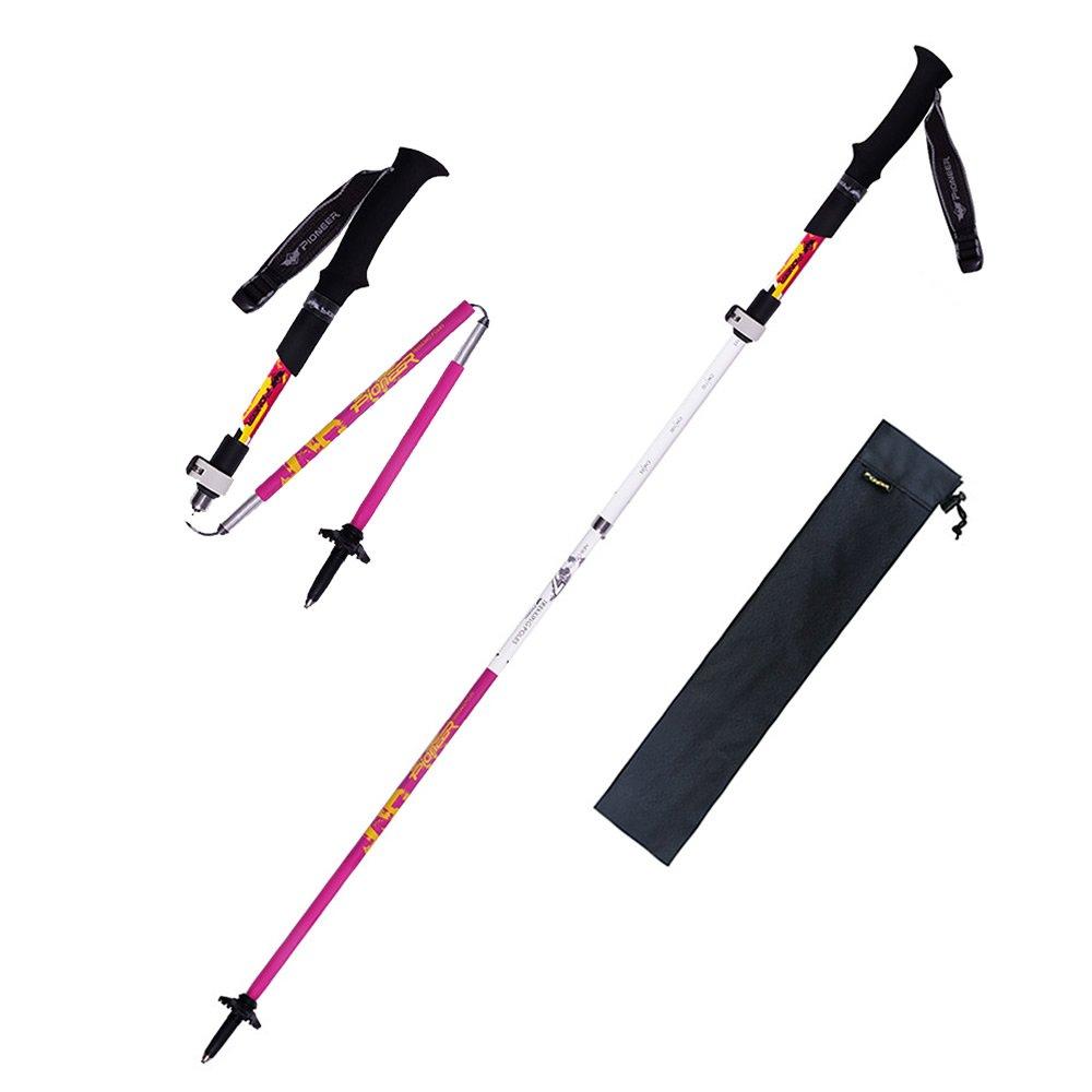 

Trekking set of carbon mountaineering with carrying bag poles, foldable, 2, ultra-lightweight poles, aluminum, (pink)