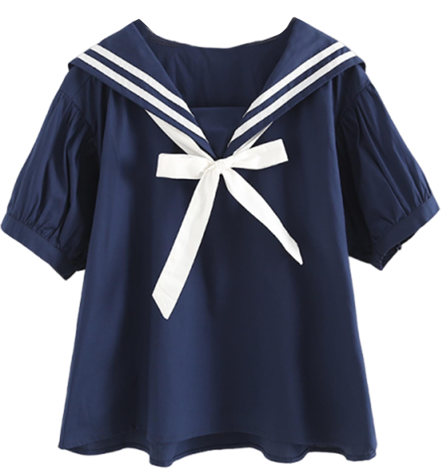 

Airby Sailor Blouse Top with Front Tie and Puff and Cute for Navy Sleeves, Casual, Cool, Summer, Blue, 5S-A22-NV