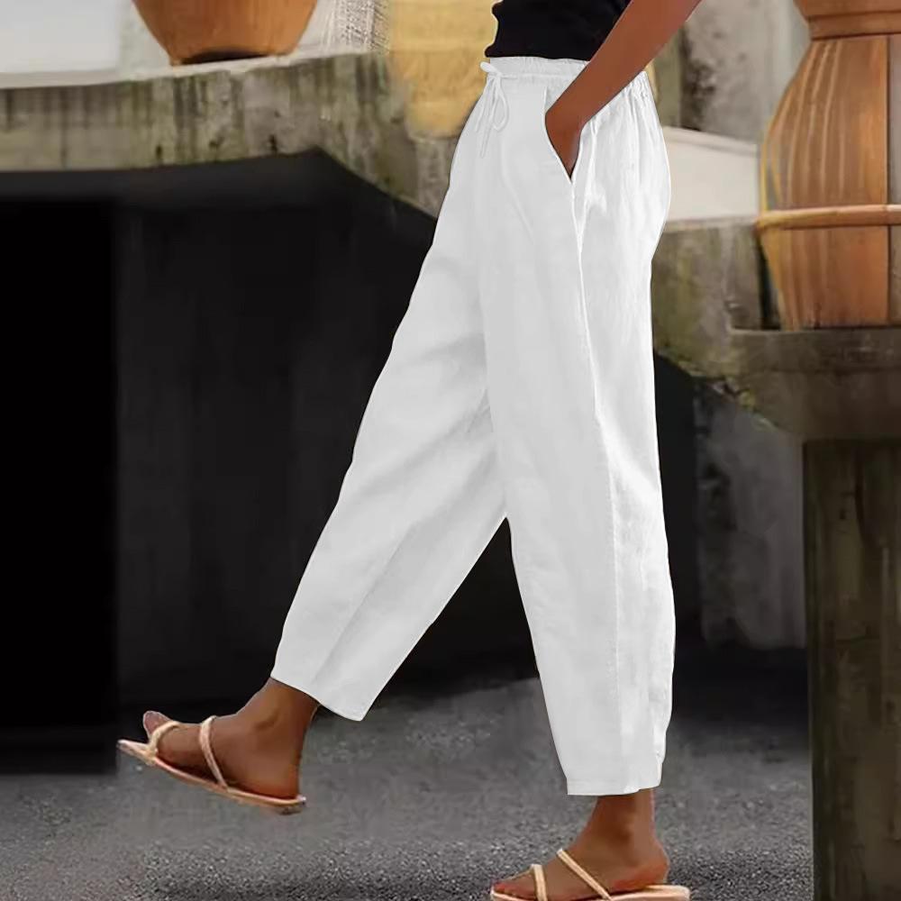 Eleganti Pantaloni da Donna a Vita Alta con Coulisse in Vita, Versatili per Tutte le Stagioni, Dettagli Tasche, Vestibilità Regolare, Pantaloni Casual | Pantaloni in Poliestere