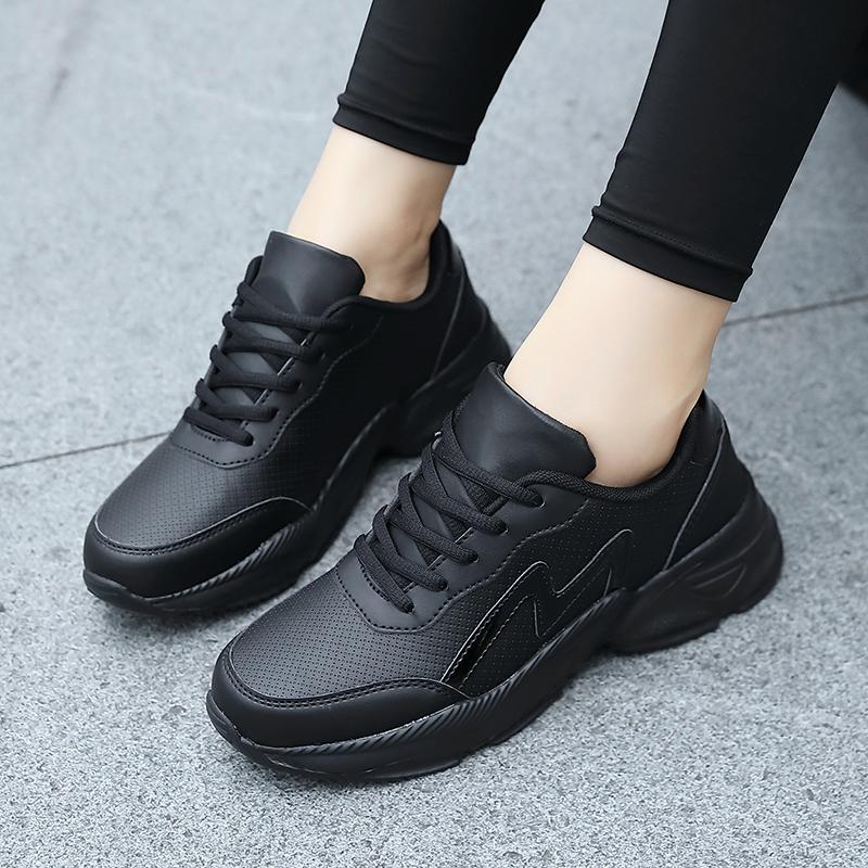 Fashion Black Running Shoes Leather Waterproof Athletic Sneakers Wear Resistant Women Walking Sport Shoes Comfortable Shoes