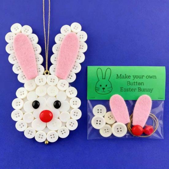 1/4 Sets DIY Easter Button Ornament Kit Handmade Easter Bunny Egg Carrot Hanging Decoration Button Art Crafts Easter Basket Stuffers Party Favors