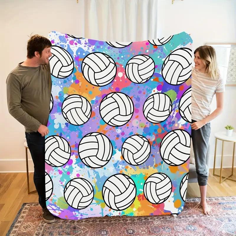 Volleyball Cartoon Print Flannel Blanket Cozy and Warm Great for Bed Travel Sofa Camping and Office Decoration Christmas