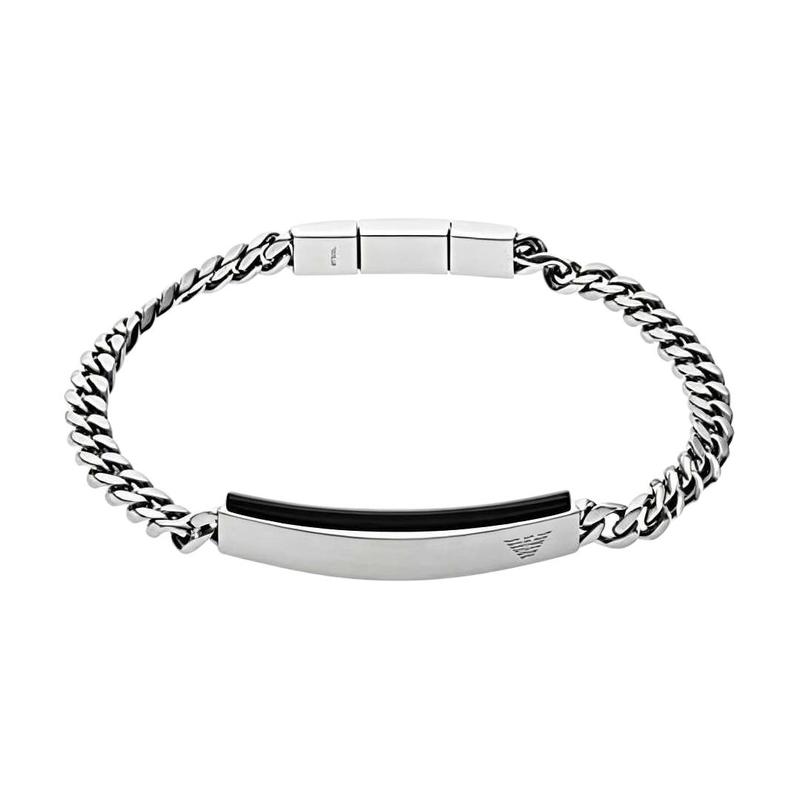 Emporio Armani  brand logo hangtag personalized design bracelet men s silver/black EGS2540040 чёрный