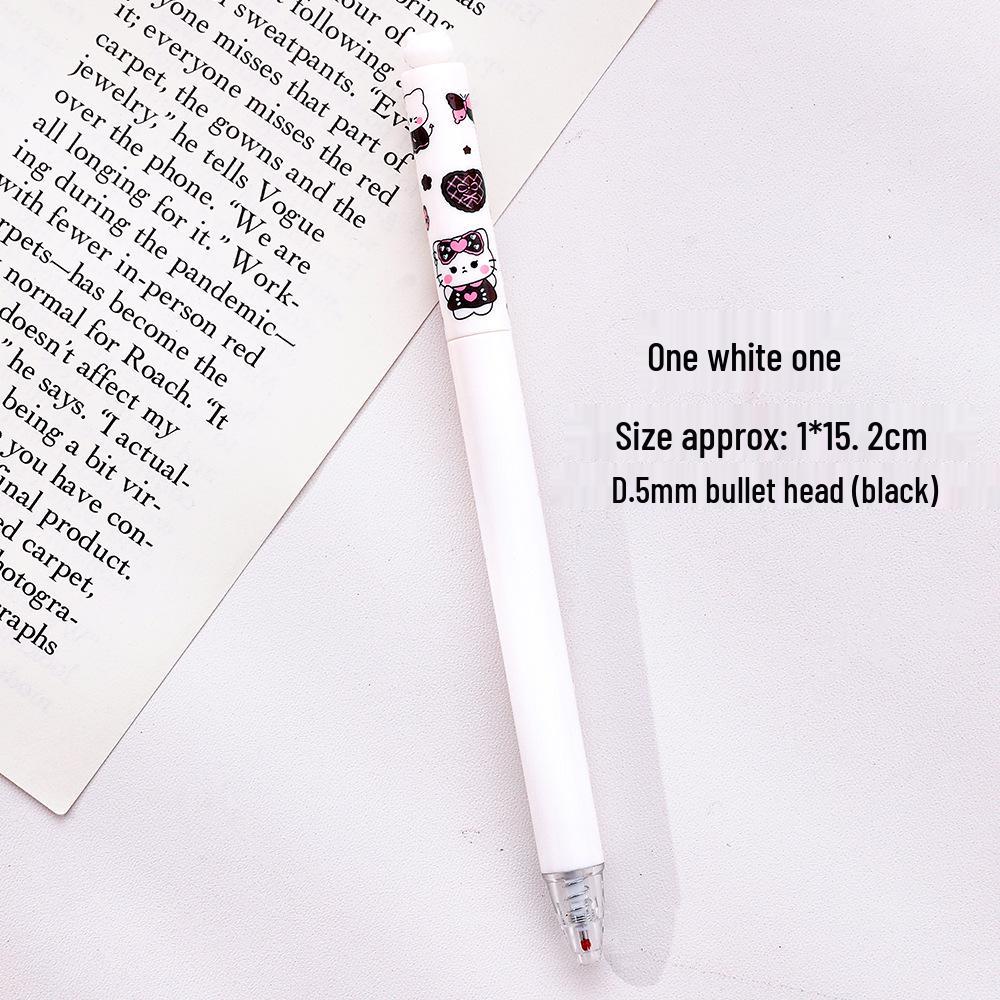 Cartoon Cat Pink Black Ink Pen - Cute Girly Stationery Gift 0.5mm белый