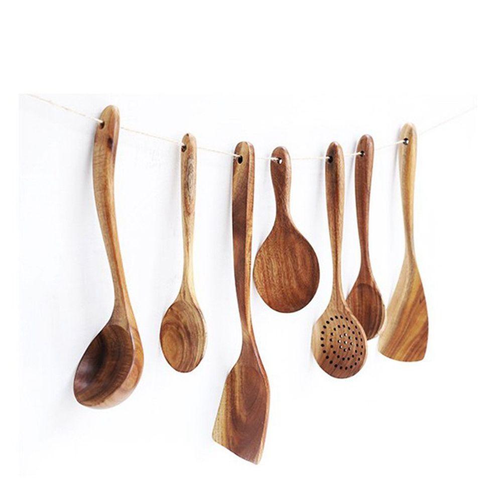 Cuisine Naturelle Antiadhésive Long Manche Bois Vaisselle Cuillère à Soupe Spatule Cuillère Écope