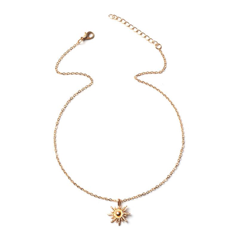 Simple Gold Color Sun Pendant Necklace for Women Niche Design Elegant Clavicle Chain Personality Choker Wedding Party Jewelry