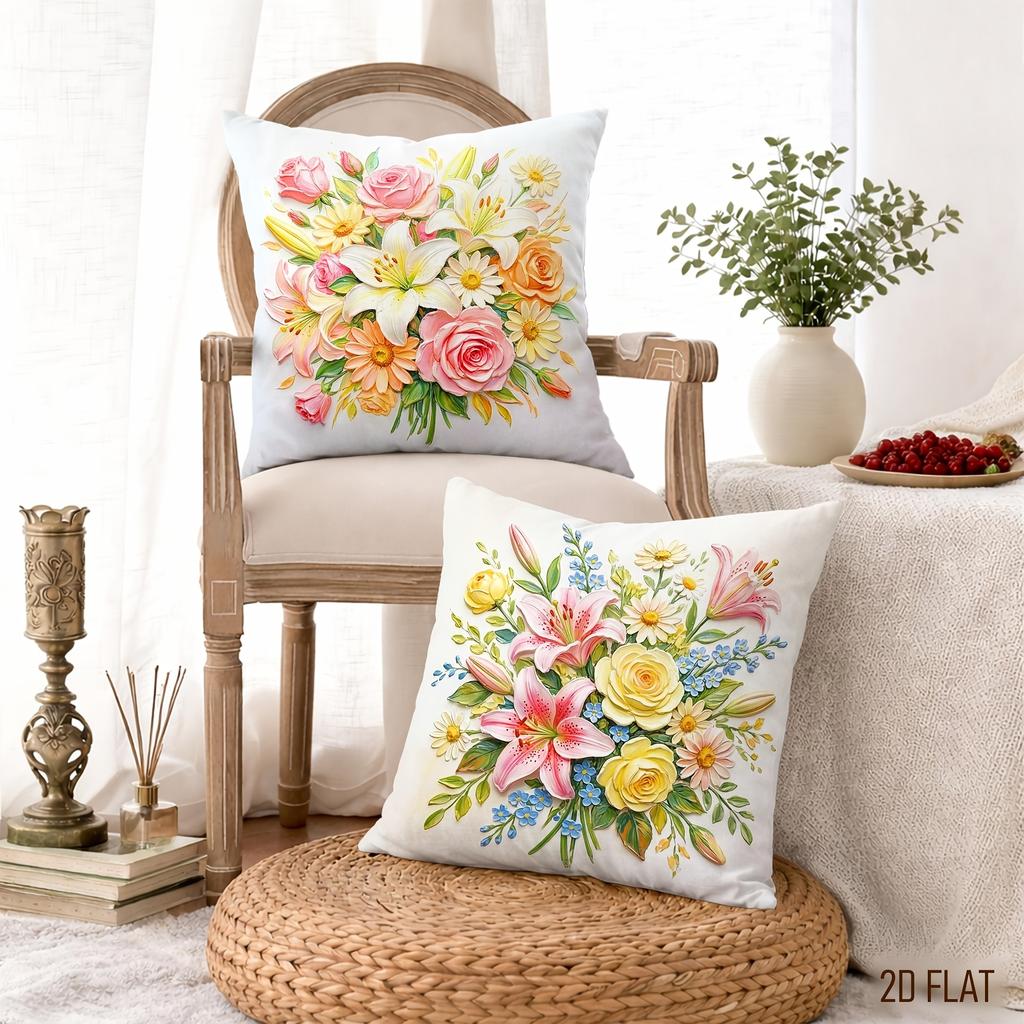 4Pcs Floral Printed Cushion Cover Rose Lily Hydrangea Daisy Pillow Case Polyester Home Decor Sofa Bedroom Living Room 2D Print