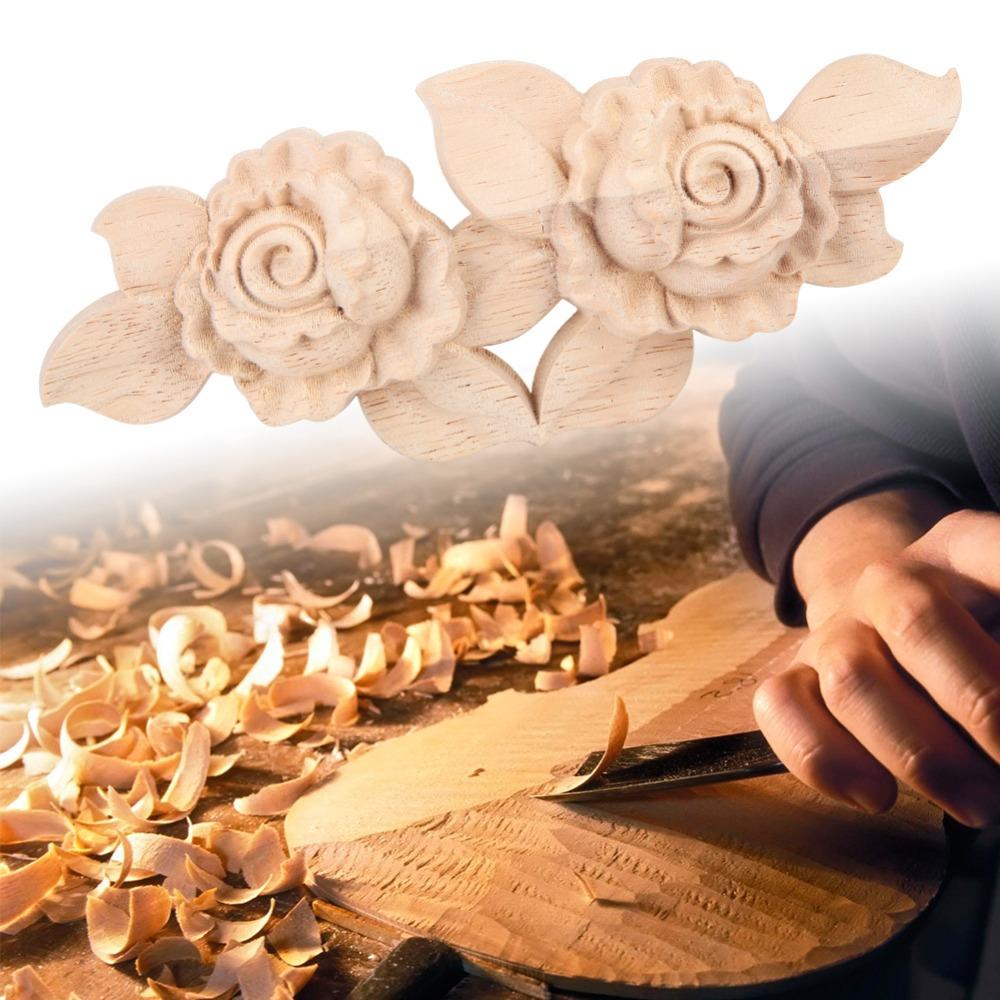 Solid Wood Corner Applique Floral Carved Door Applique Decoration Carved Applique Furniture