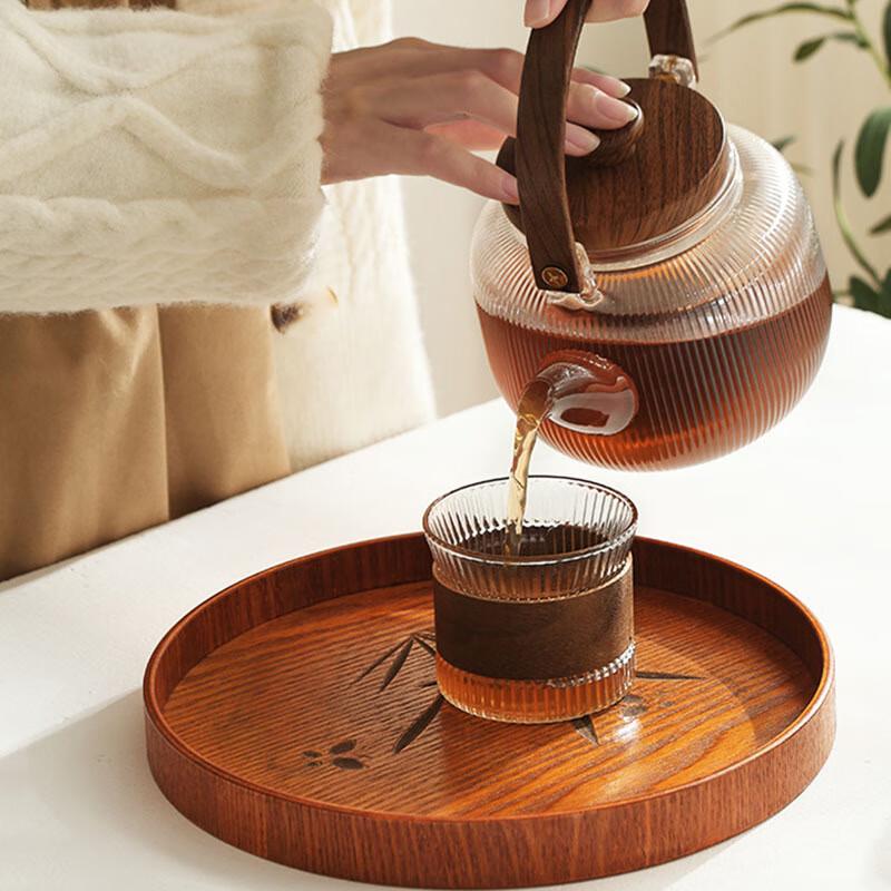 WQ Japanese Style Round Wooden Serving Tray 24cm