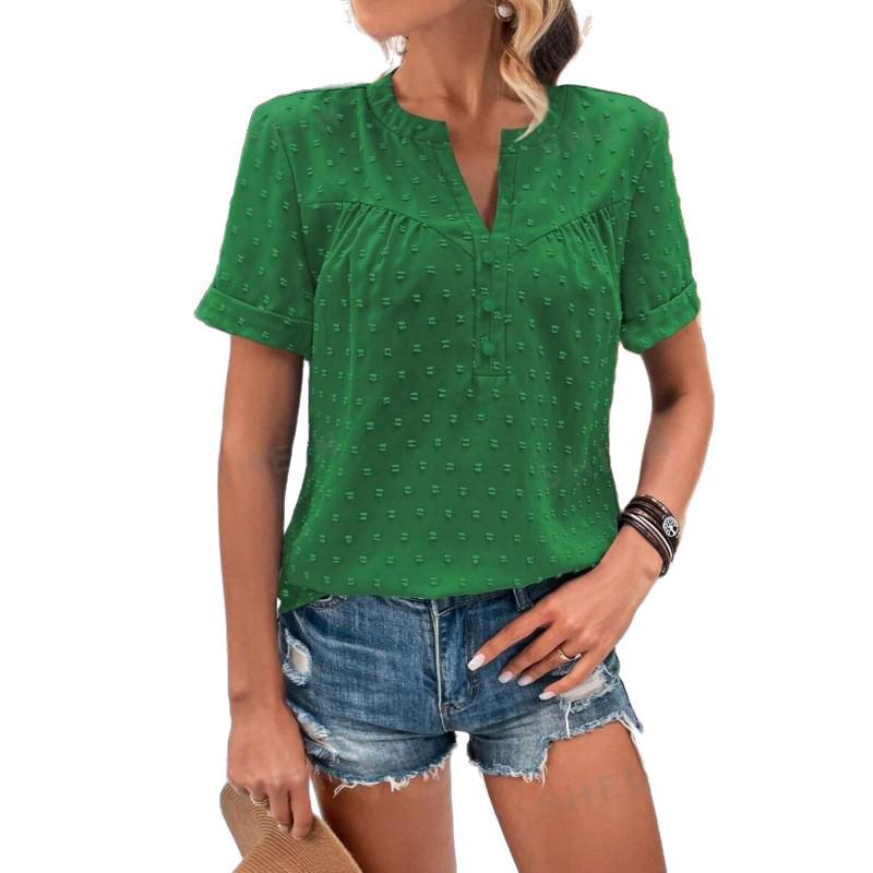 Women's New Style Solid Color V-Neck Jacquard Shirt for Elegant Commuting