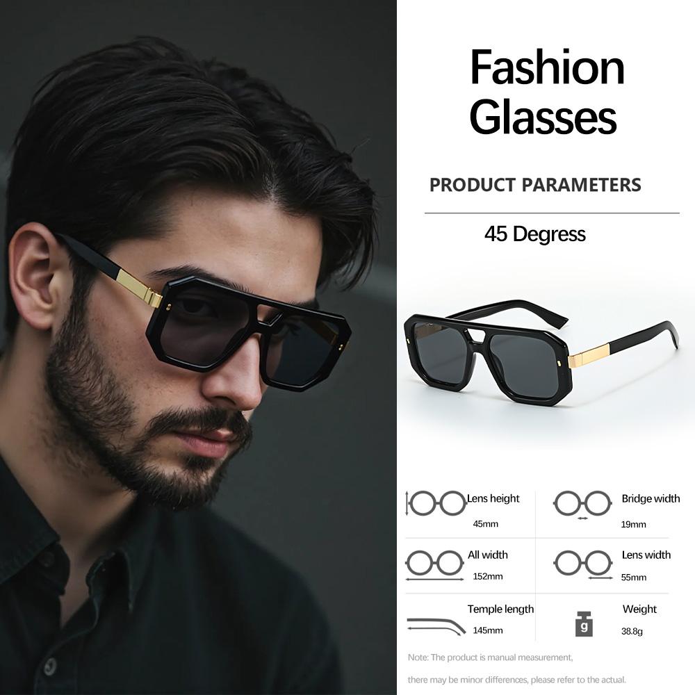 Sunglasses Men Art Geometry Double Frame Eyeglasses Double Beam Eyeglasses Square Shape Frame Modern Minimalist Commuting Items
