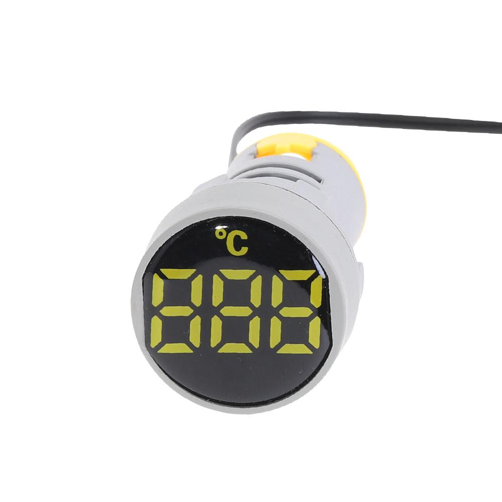 

Round LED Light Display Thermometer 22mm Mini Digital Temperature Meter Indicator AC 50-380V 220V -20-120 C with 1m Sensor жовтий