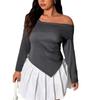 European and American large-size women's clothing royal sister pure desire wind T-shirt spring and summer off-the-shoulder sexy design short top