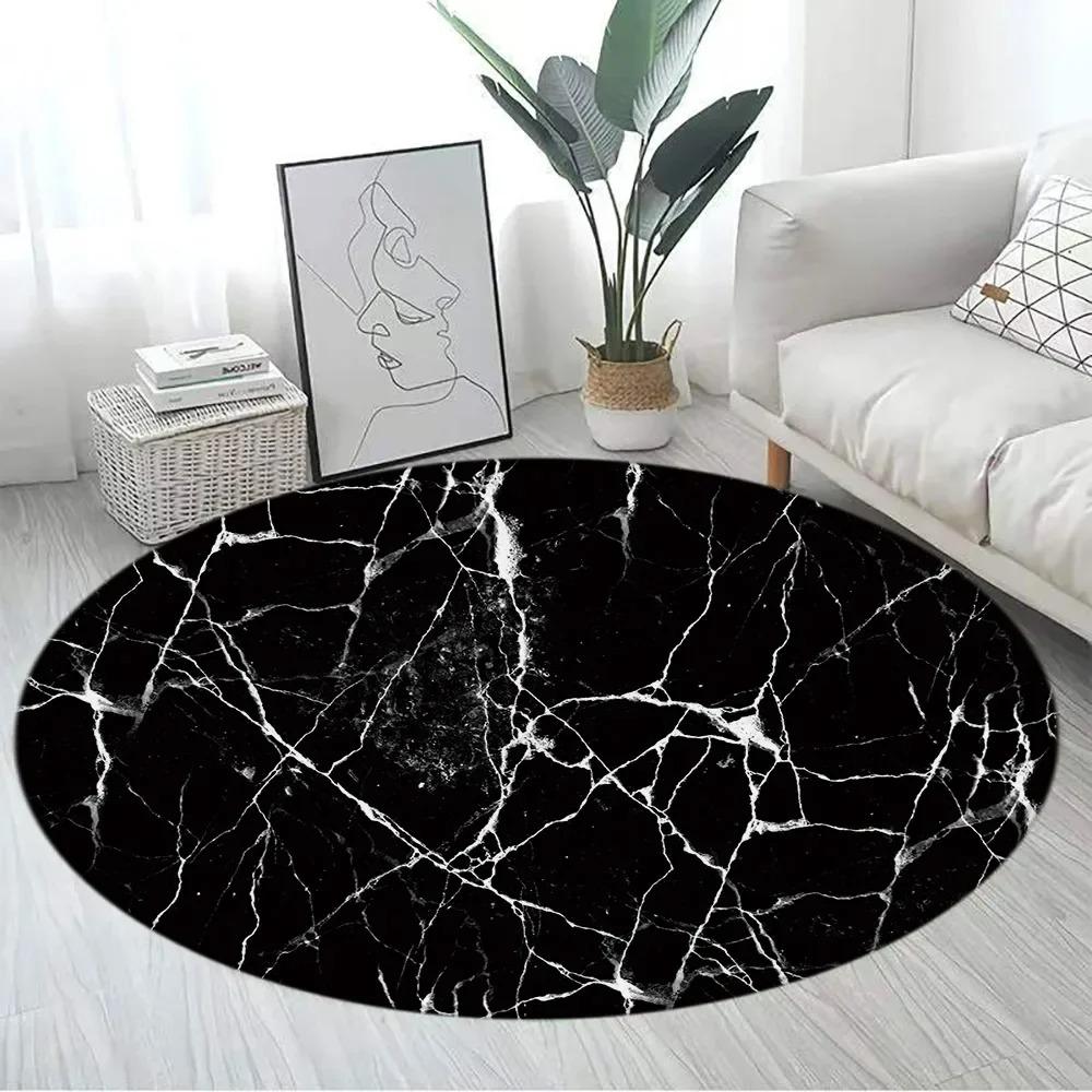 Marble Pattern Round Carpet Large Size Area Rugs for Living Room Bedroom Bathroom Soft Children Crawling Play Mat Home Decor