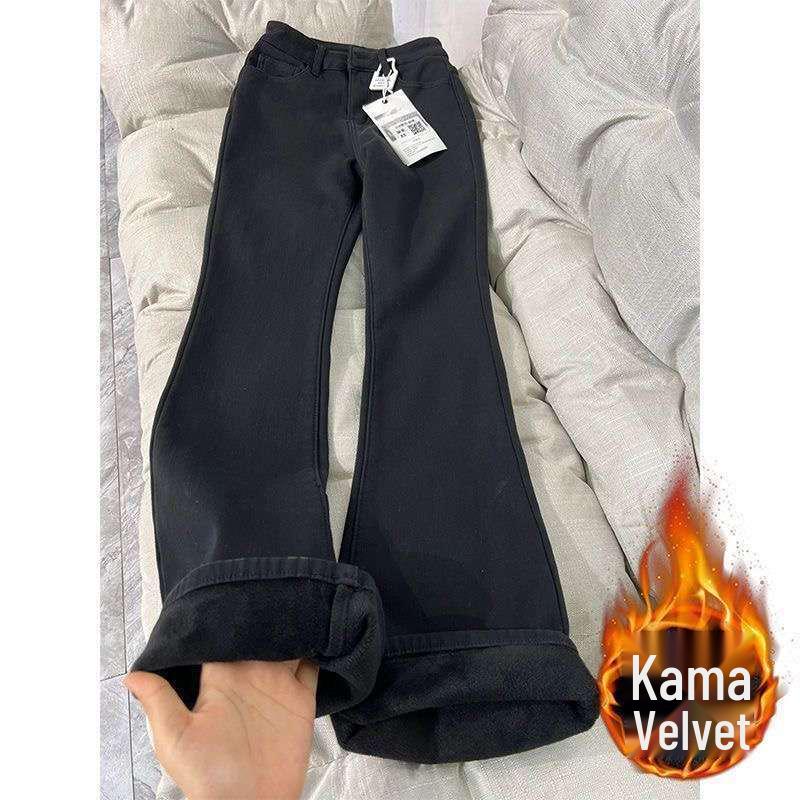 Black Fleece-Lined Micro-Flare High-Waisted Stretch Jeans 2XL