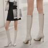 Show long legs! Korean pointed-toed medium tube small elastic boots high-heeled knight boots but knee-thin leather boots women