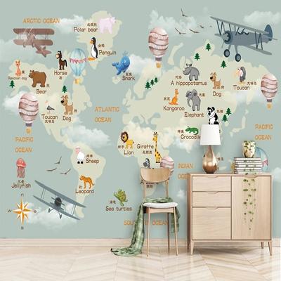 Wandbild Tapete 3D Cartoon Weltkarte Tapete Kinderzimmer Schlafzimmer Hintergrund Wandmalerei
