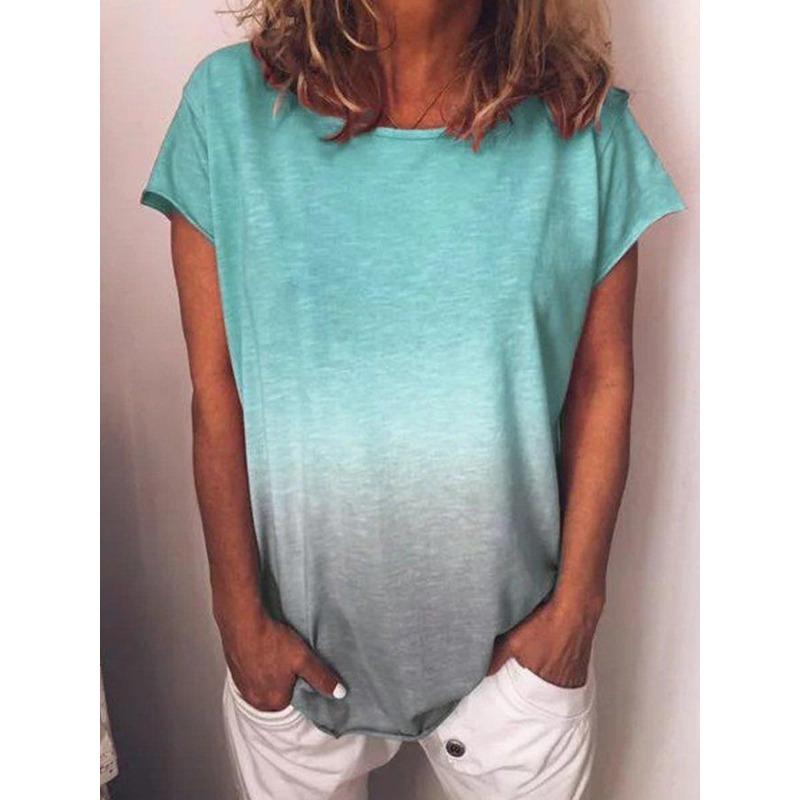 Sommerliche lässige Damen-T-Shirts mit Farbverlaufdruck, Kurzarm, Rundhalsausschnitt, Damen Streetwear, übergroßer Outdoor-Pullover