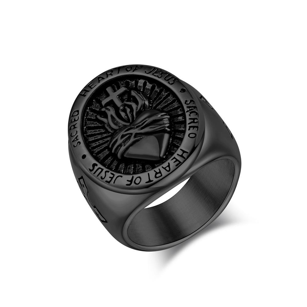 Retro Hip Hop Titanium Steel Cross Ring for Men Unique Heart Cross Design Fashion Hand Jewelry Accessory