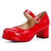 Fashion Elegant Medium Heels Lolita Mary Janes Shoes Women Straps Girls Fashion Red Yellow Heeled Pumps Party Dance Wedding Shoes Ladies
