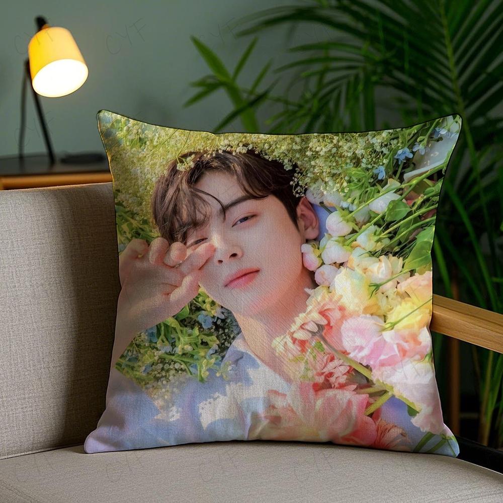 Kpop Styl Zpěvák Cha E-Eun W-Woo Povlak na polštář Povlak na polštář proti roztočům Neviditelný zip Hedvábný krátký plyš Potah na polštář na pohovku