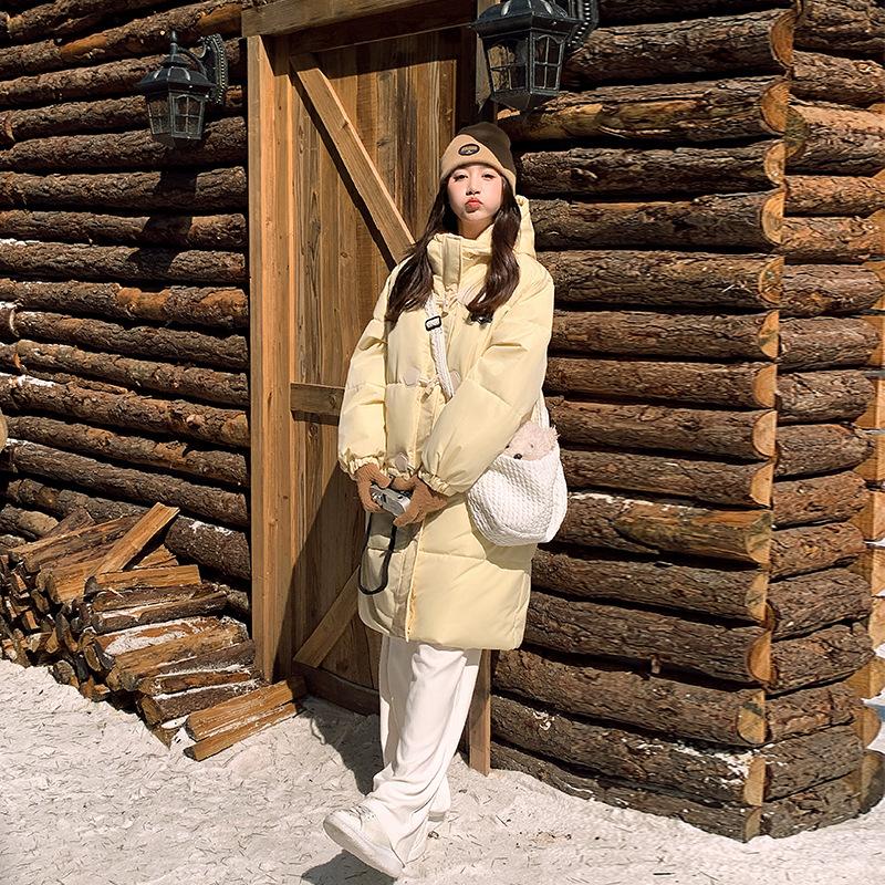 

New Cotton-padded Clothes Women s Medium and Long Horn Buckle Bread Clothes Winter Large Size Hooded Thickened Cotton-padded Jacket XL