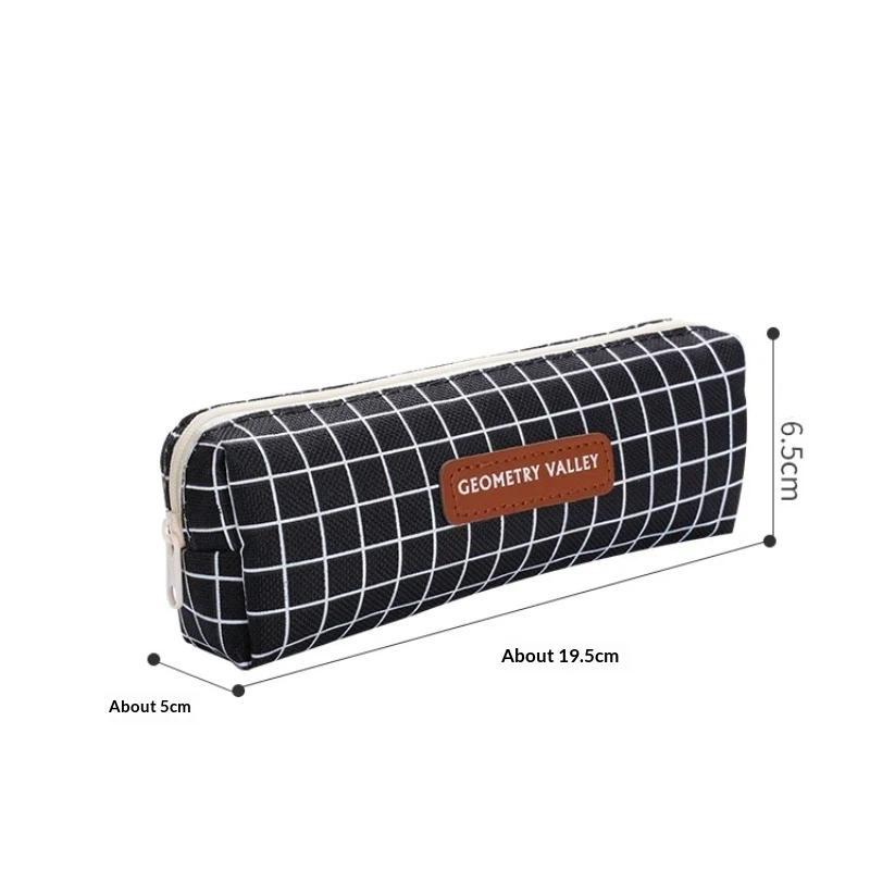 Canvas Pencil Case Aesthetic Geometric Pattern Smooth Sturdy Zipper Portable Large Capacity for Office Workers Stationery Organizer