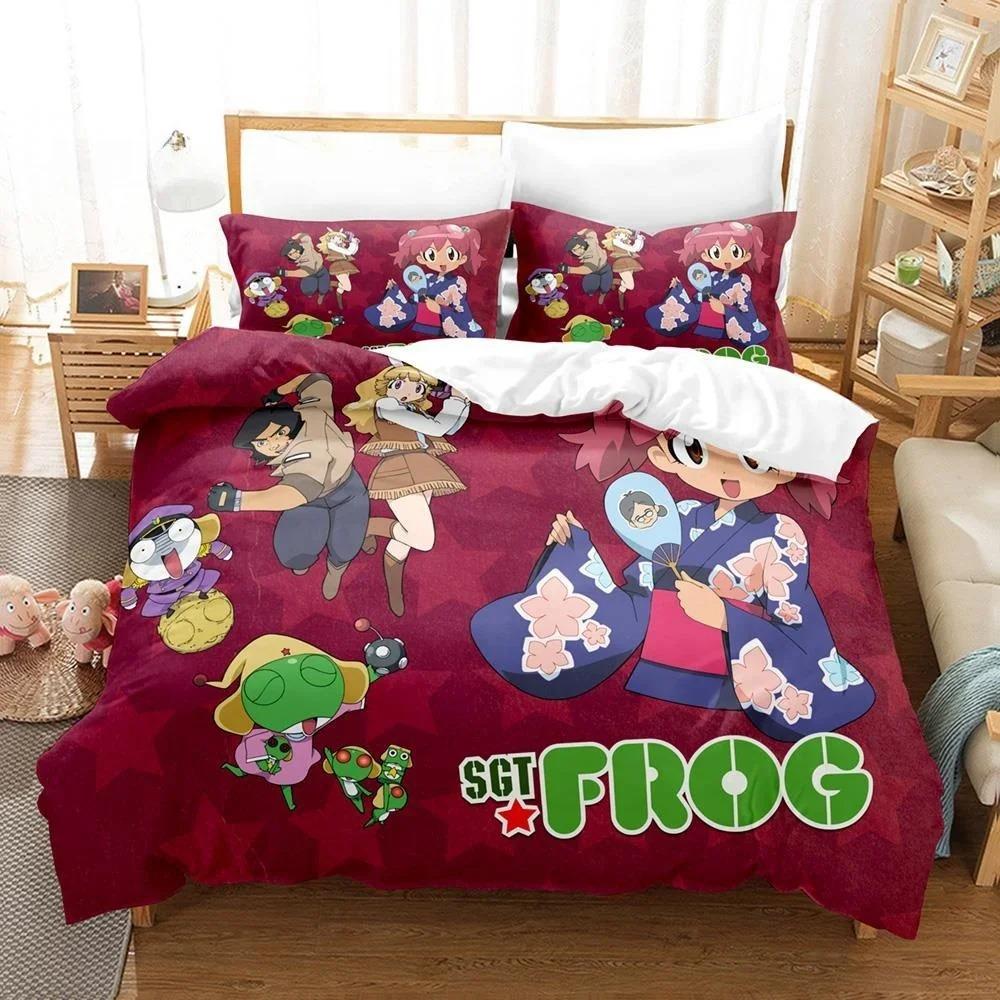 3D Kawaii Cartoons Bed Sheet Keroro Frog Bedding Set Single Twin Full Queen King Size Bed Set Adult Kid Bedroom Duvet Cover Sets