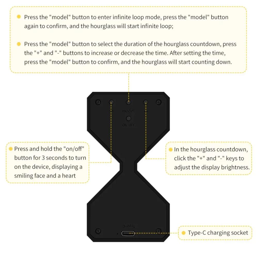 Creative DIY Digital Hourglass Birthday Gift Toy Game Kids Electronic Hourglass Cyber Style Sense of Technology Yellow Light