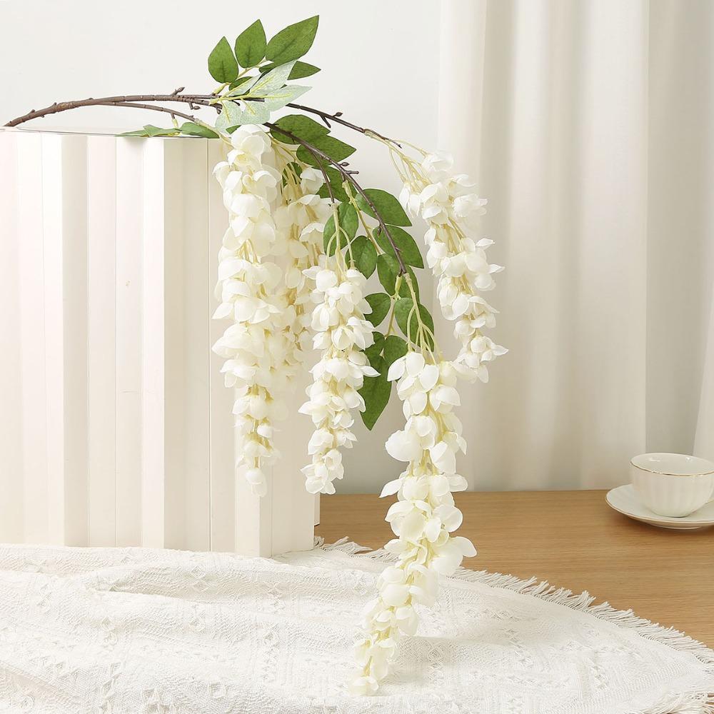 Long Branches Artificial Flower 5 Fork Wisteria Vine Flower Greenery Silk Flower String  Garden