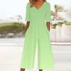 Women's Loose Casual V-Neck Gradient Printed Jumpsuit Slim Fit Wide Leg Jumpsuit