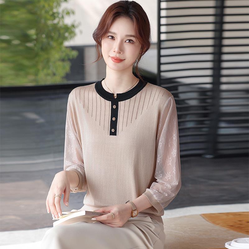 

Elegant Spring Knitwear 2026: Stylish Gauze Sleeve Top for Middle-aged & Elderly Women 2XL (120-140 lbs)