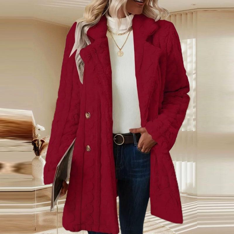 Women Thick Woolen Coats Double Breasted Solid Warm Jackets Midi Length Coat Turn Down Collar Casual Straight Jacket Winter
