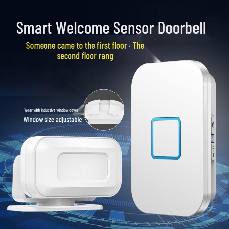 Visitor Welcome Sensor: Entry Voice Reminder & Doorbell White; 1 Sensor + 1 Receiver