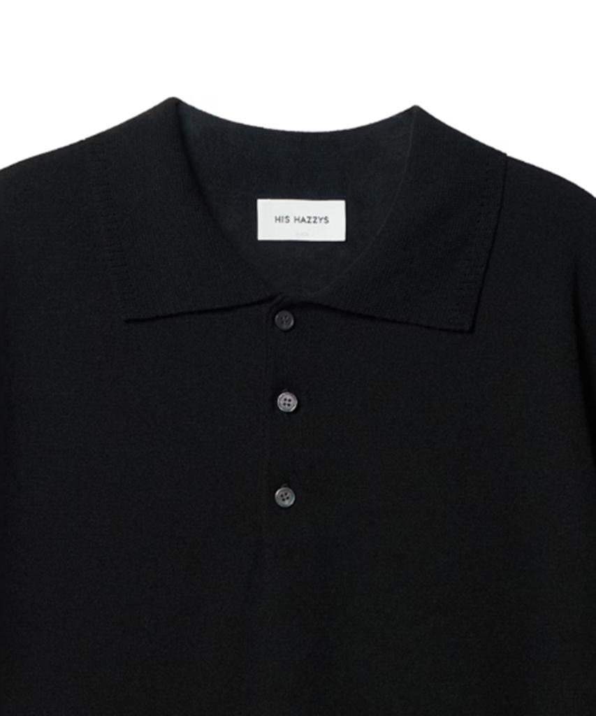 Hejiseu [His] Black Cool Linen Short Sleeve Collared Knit