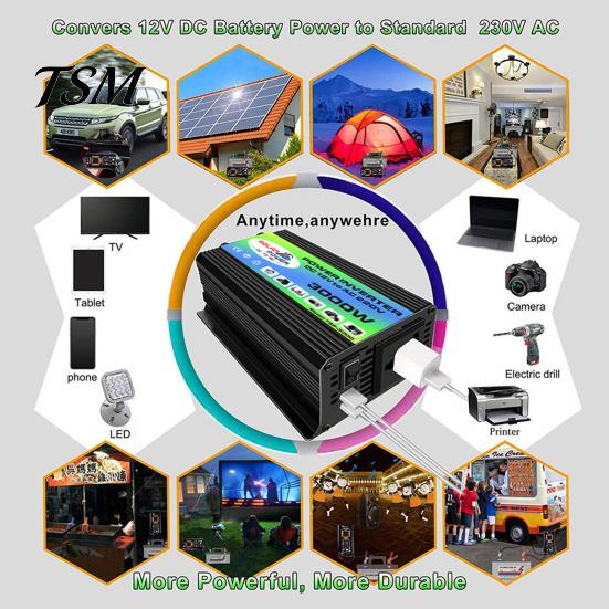 Car Inverter 1 Set Power 3000W Peak Solar Fast Charging Dual USB Ports Auto Equipment Intelligent Transformer Universal DC 12V to AC 220V/110V