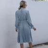 YYFS Women's Vintage Polka Dot Print Long Sleeve Slim Casual Dresses