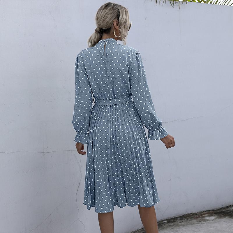 YYFS Women's Vintage Polka Dot Print Long Sleeve Slim Casual Dresses