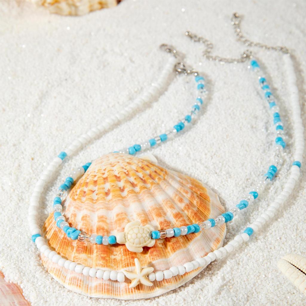 Bohemian Colorful Bead Necklace for Women Summer Handmade Starfish Tortoise Choker Chain Beach Jewelry Accessories Gifts