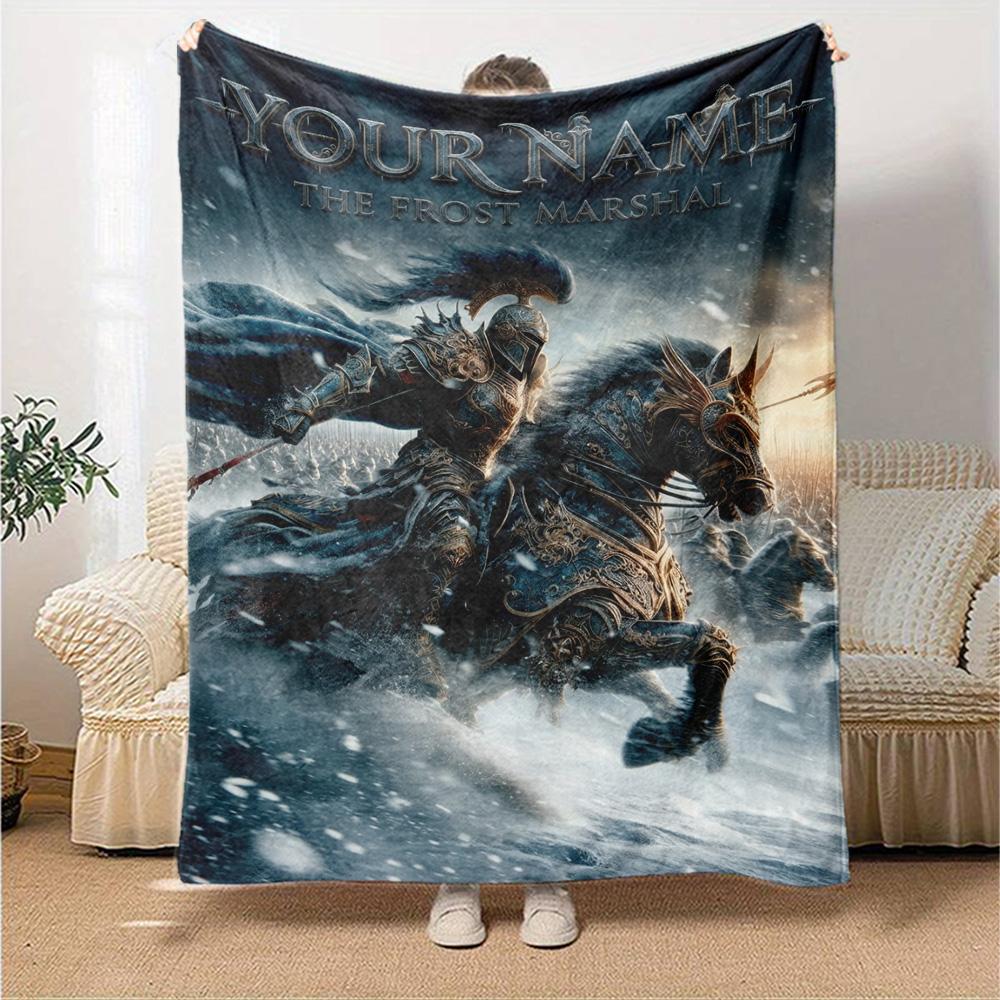 Name Custom Epic Knight Print Flannel Blanket High Quality Warm Comfortable Cover for All Seasons Perfect for Gifts Home Decor
