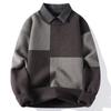 Herbst Winter Herren Fake Zweiteiler Hemdkragen Pullover Farbblock Spleißung Gestrickter Pullover Lässig Warmer Pullover
