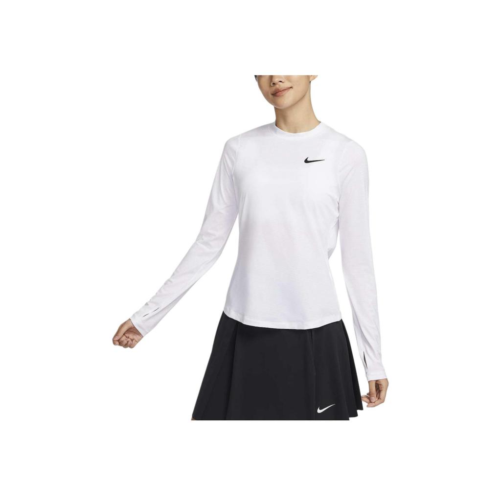 Nike Dri-Fit UV Victory Sun Protection Solid Logo Print Crew Neck Short Sleeve T-Shirt Women T-Shirts White DH2069-100